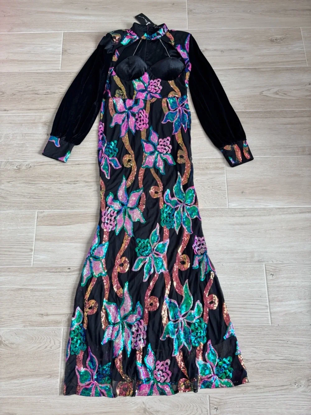 NWT MISSORD Cutout Lantern Sleeve Mermaid Sequin Dress XXL - Picture 3 of 11